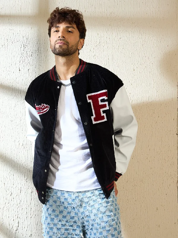 Black Corduroy Varsity Jacket Artistic Men's Avant Artistic Men's Avant