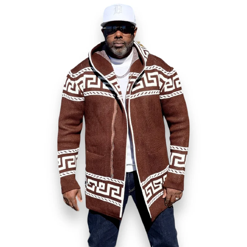 OIM "King" Cardigan 3/4 Length Sweater Jacket (Expresso) Hip Men's Retro Hip Men's Retro