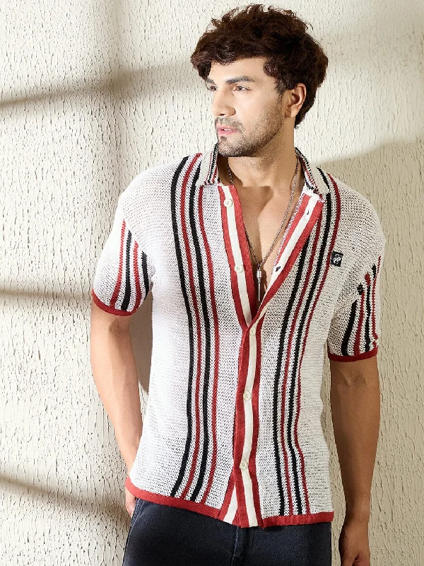 Black & Red Striped Crochet Shirt Traditional Men's Country Traditional Men's Country