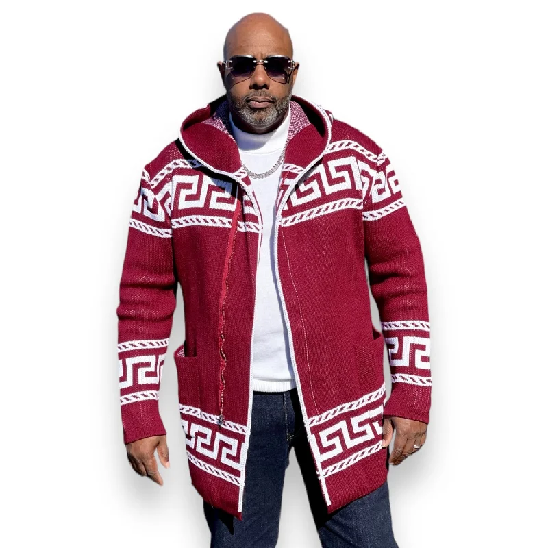 OIM "King" Cardigan 3/4 Length Sweater Jacket (Burgundy) Athletic Men's Compression Athletic Men's Compression