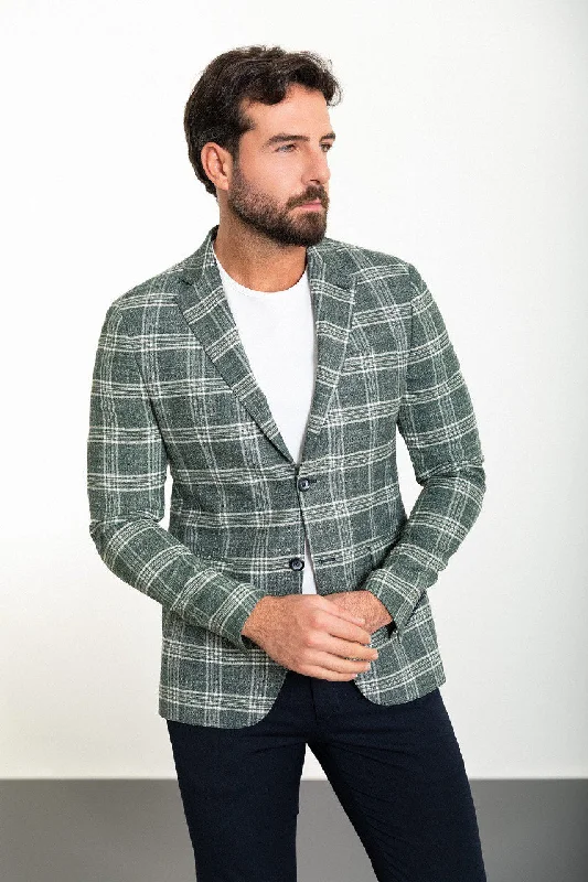 Bojoni Torretta Slim Fit Green Plaid Blazer Minimalist Men's Casual  Minimalist Men's Casual 