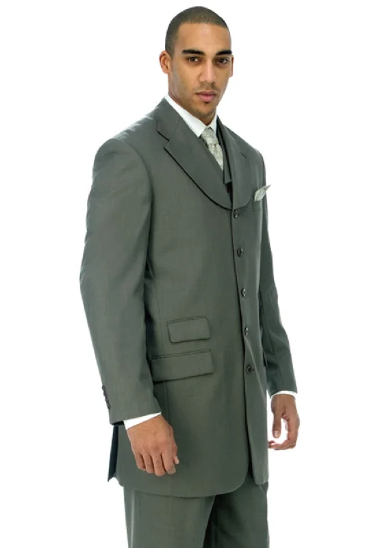 Mens Long Fashion Vested Church Zoot Suit in Olive Vacation Vacation Vacation