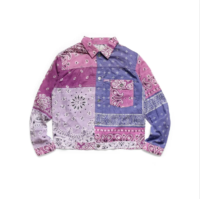 Kapital Gauze Bandana Patchwork 1st Jacket - Light Purple Trendy Men's Oversized Trendy Men's Oversized