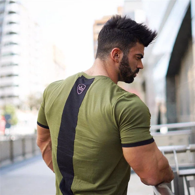 New men cotton Short sleeve t shirt Fitness bodybuilding shirts Crossfitsmale Brand tee tops Fashion gyms t-shirt mens costume Sleek Men's Metallic Sleek Men's Metallic