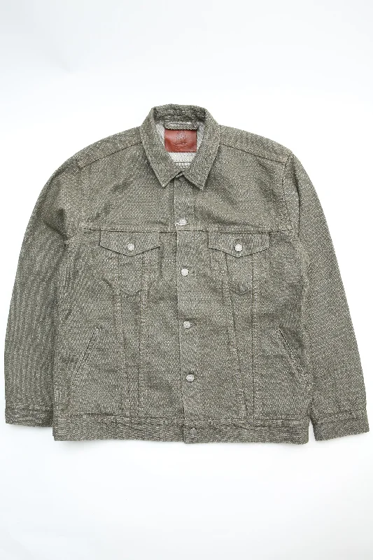 Pure Blue Japan 6118-OLV Men's Woven Sashiko Type3 Jacket - Olive x Olive Athletic Men's High Athletic Men's High