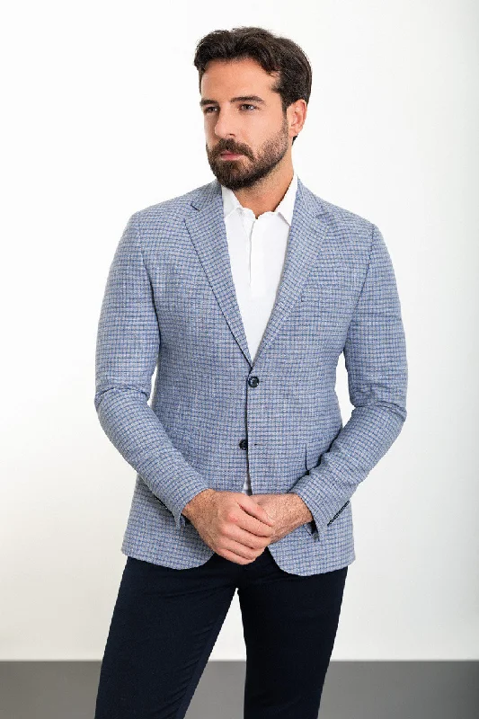 Bojoni Torretta Slim Fit Light Blue Plaid Blazer Modern Men's  Modern Men's 