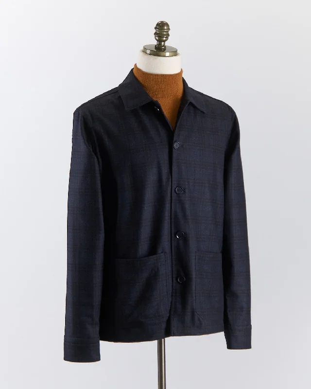 Navy Blue Wool Cashmere Two Pocket Overshirt Refined Men's Hand Refined Men's Hand