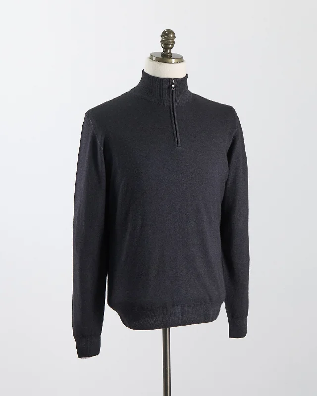 Charcoal 12 Gauge Quarter Zip Frosted Garment Dyed Wool Sweater Practical Men's Quick Practical Men's Quick