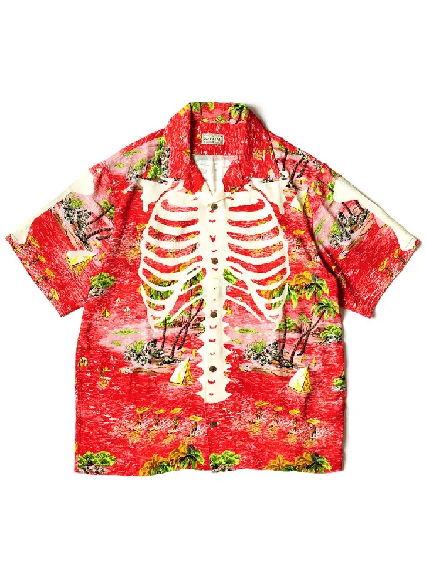 Kapital Rayon KAMEKAMEHA BONE Aloha Shirt - Red Organic Organic