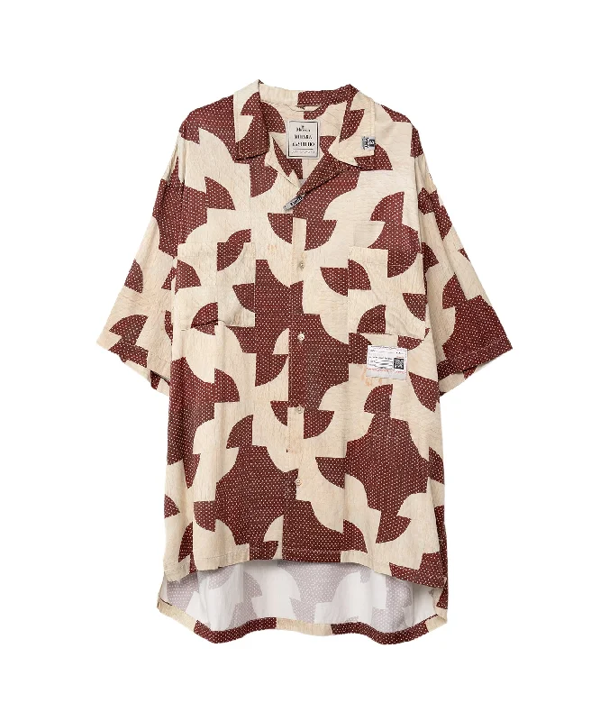 Maison Mihara Yasuhiro MMY- DRUNKER'S PATH QUILT PATTERN PRINTED S/S SHIRTS- BORDEAUX Confident Men's High Confident Men's High