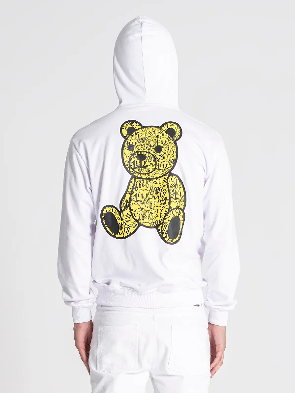 White Smiley Bear Hoodie Monochromatic Office Style Monochromatic Office Style