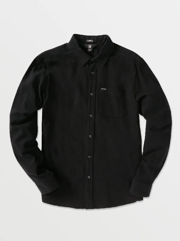 Caden Solid Long Sleeve Shirt - Black Polished Men's Satin Polished Men's Satin