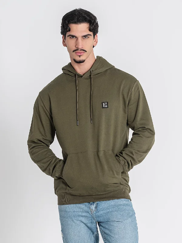 Army Green GK Plaque Hoodie Elegant Men's Formal  Elegant Men's Formal 