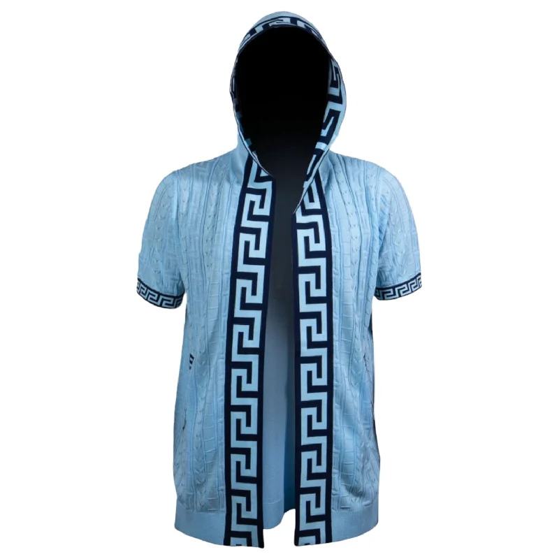 Prestige Greek Key 3/4 Length Knit Hoodie (Sky) 121 Stylish Men's Tropical  Stylish Men's Tropical 