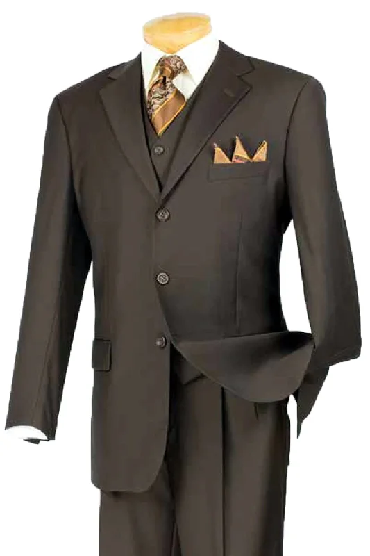 Mens 3 Button Classic Fit Vested Basic Suit in Brown Adventure Adventure Adventure