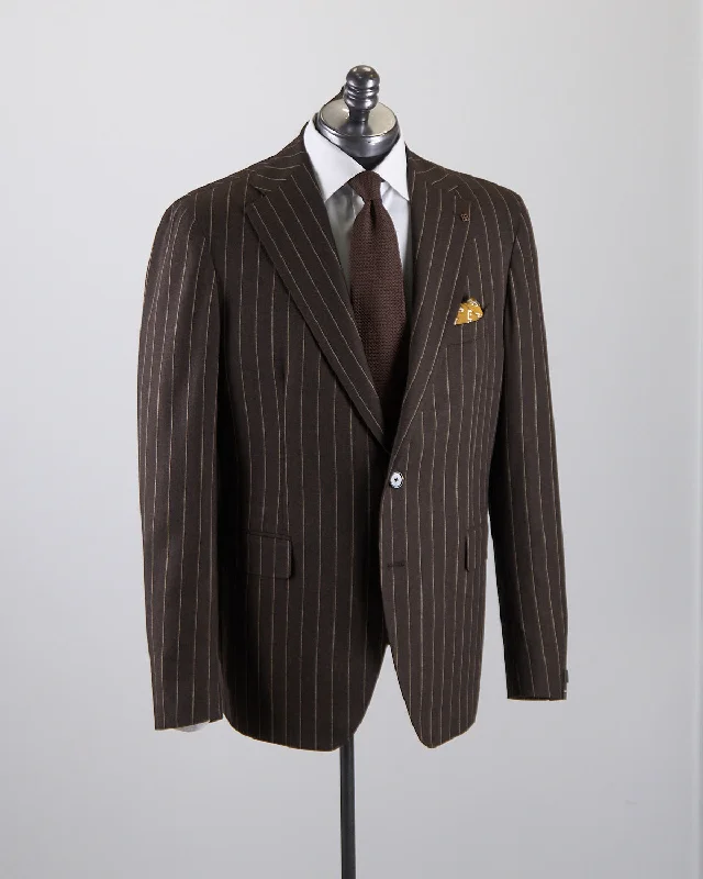 All Season Chocolate Striped Stretch Semi-Constructed Suit Masculine Men's  Masculine Men's 