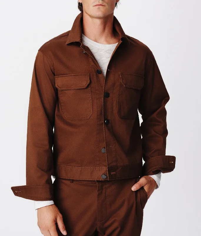 Cotton Twill Cargo Pocket Jacket - Pecan Brown Hip Men's Urban Hip Men's Urban