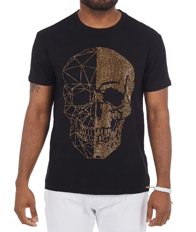 HEADS OR TAILS Mens Graphic T-Shirts w/Rhinestones, Skull Printed Bling Stone Studded, Slim Fit Knit Cool T Shirts for Men Tailored Tailored