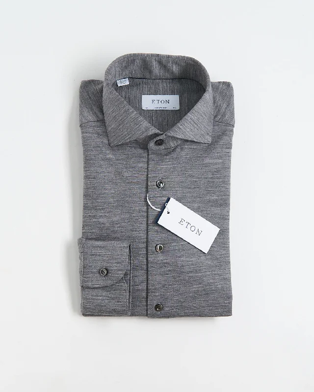 Grey Solid Knitted Merino Contemporary Shirt Lumberjack Lumberjack