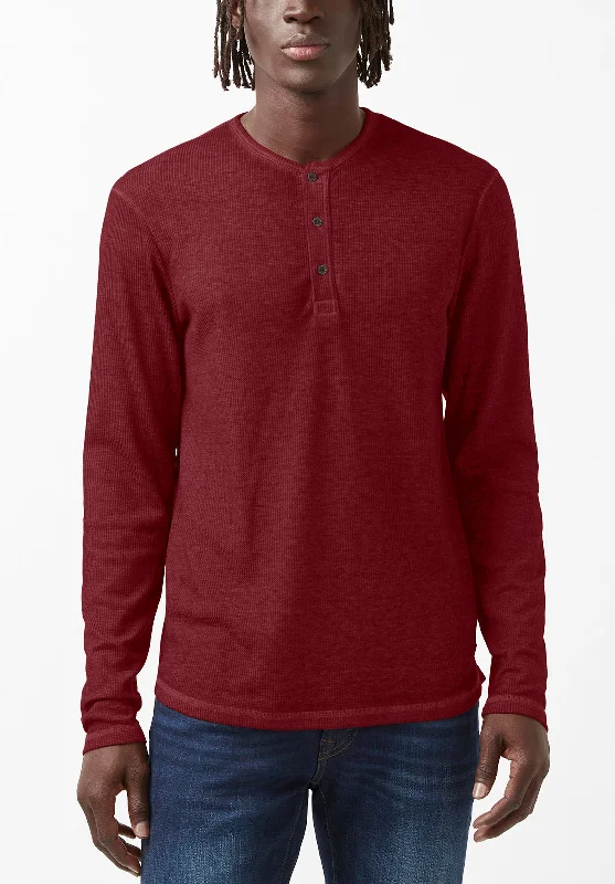 Kipat Men’s Long-Sleeve Henley Top in Dark Red - BM24046 Tough Men's Military Tough Men's Military