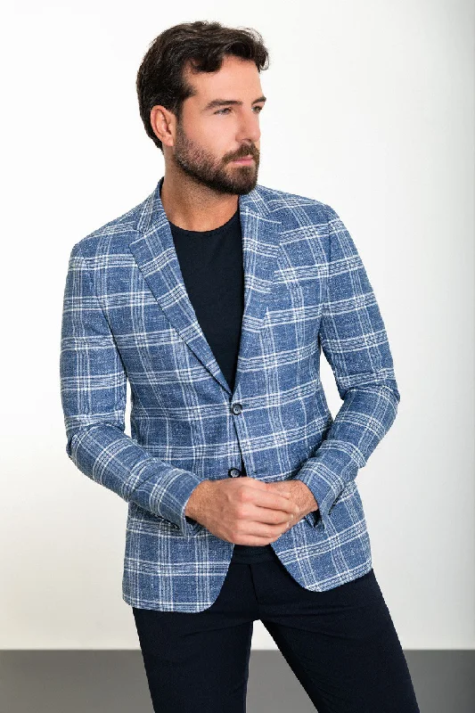 Bojoni Torretta Slim Fit Blue Plaid Blazer Sharp Men's Italian Sharp Men's Italian