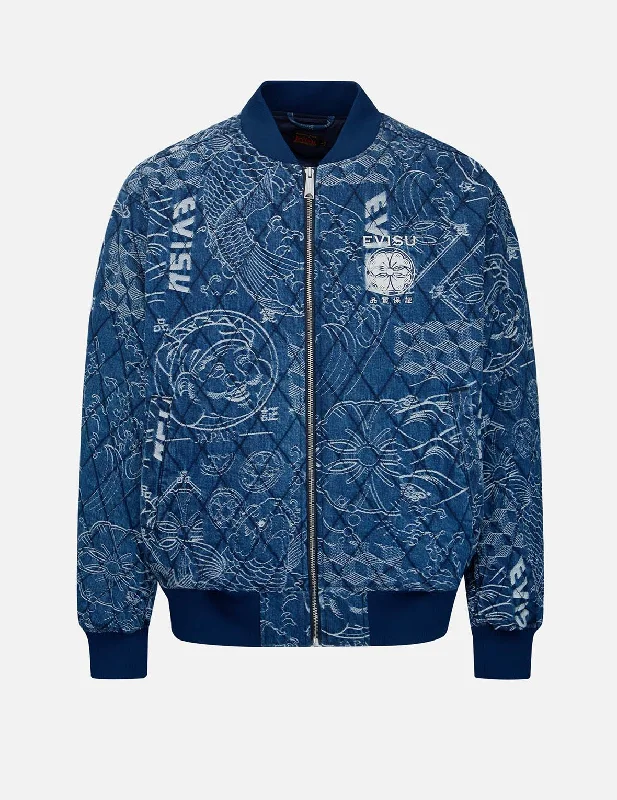 Allover Japanese-Pattern Jacquard Quilted Bomber Jacket Organic Organic