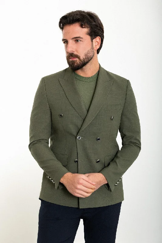 Bojoni Torretta Slim Fit Khaki Double Breasted Blazer Gym Gym