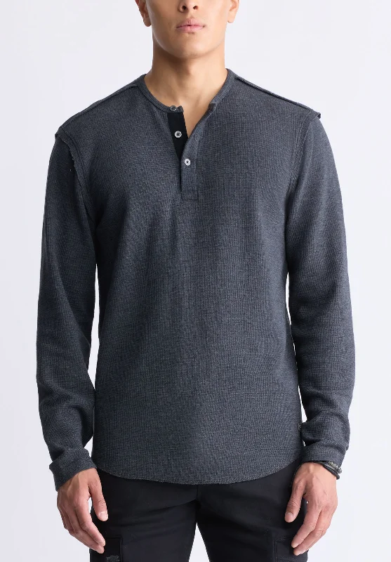 Kipato Men's Long-Sleeve Henley Top, Black - BM24434 Street Street