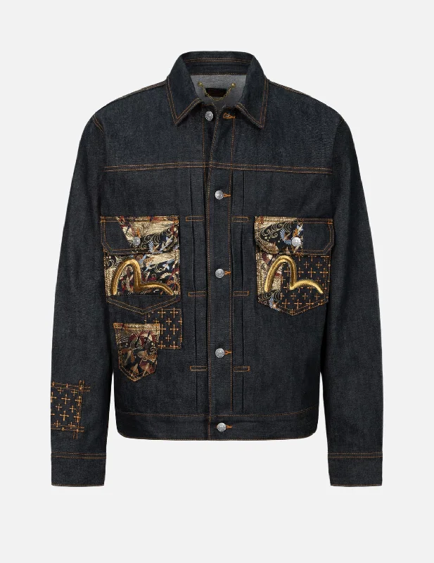 Seagull Embroidery and Brocade Pocket Relax Fit Denim Jacket Rugged Men's Outdoor  Rugged Men's Outdoor 