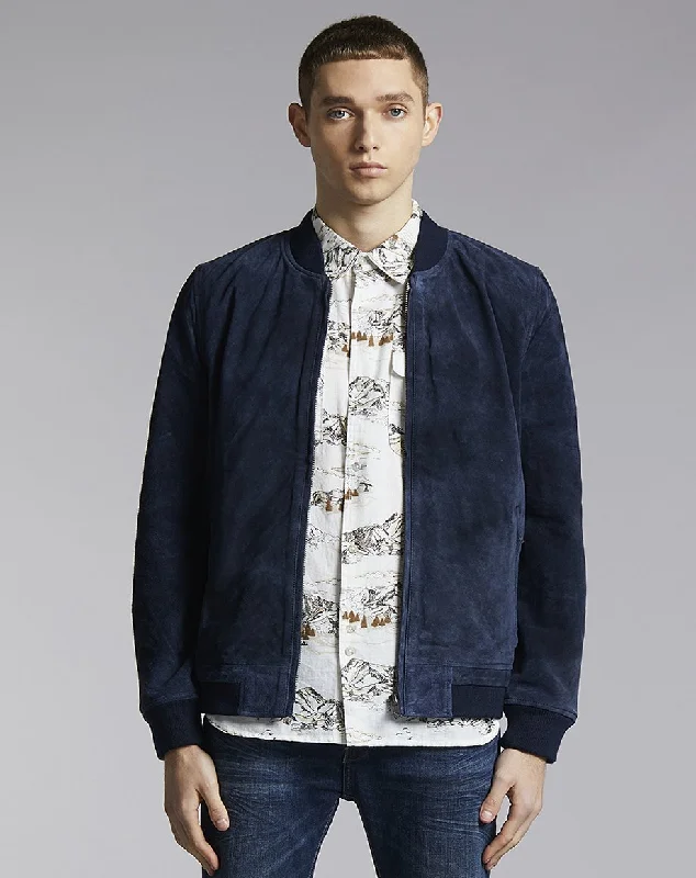 PLATO SUEDE BOMBER MENS JACKET | NAVY Traditional Men's Wool Traditional Men's Wool