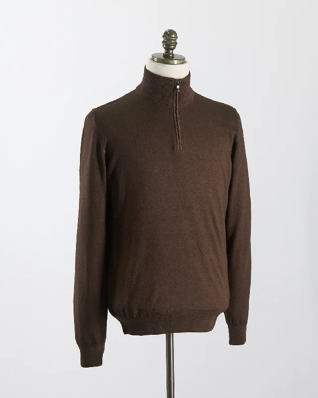 Chocolate 12 Gauge Quarter Zip Frosted Garment Dyed Wool Sweater Hip Men's Retro Hip Men's Retro