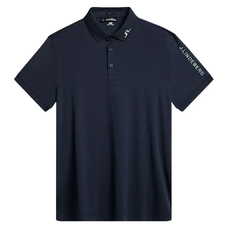 J.Lindeberg Tour Tech Slim Fit Golf Polo Nautical Blue Melange - SS24 Trendy Men's Scandinavian Trendy Men's Scandinavian