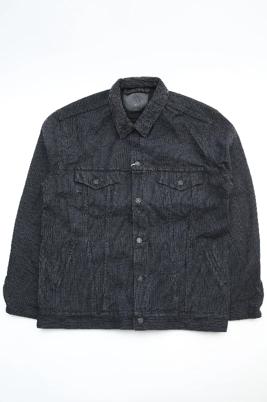 Pure Blue Japan 6118-BK Men's Woven Sashiko Type3 Jacket - Gray x Black Bohemian Men's Free Bohemian Men's Free