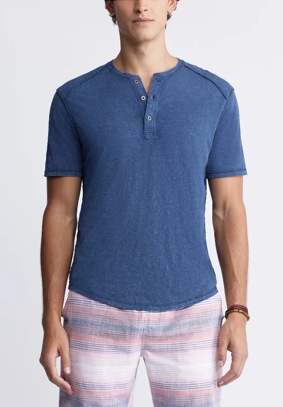 Kitte Men's Henley T-shirt in Whale Blue - BM24245 Unique Men's Patch Unique Men's Patch