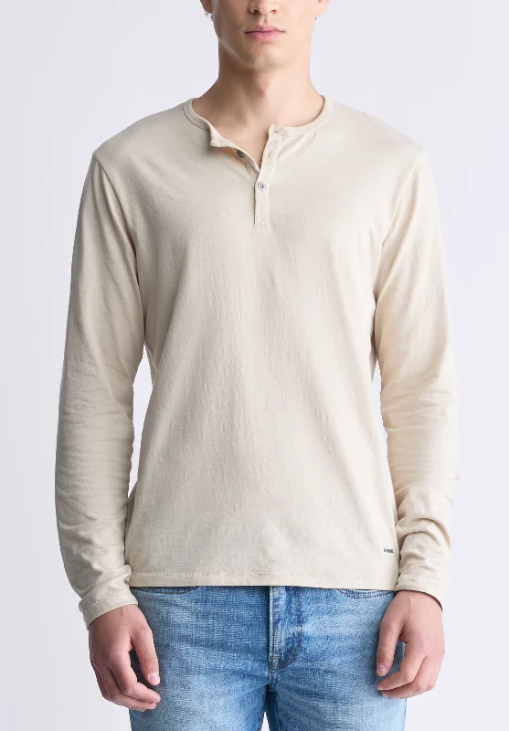 Kaduk Men's Long-Sleeve Burnout Henley Top, Irish Cream - BM24237 Cool Men's Skate Cool Men's Skate