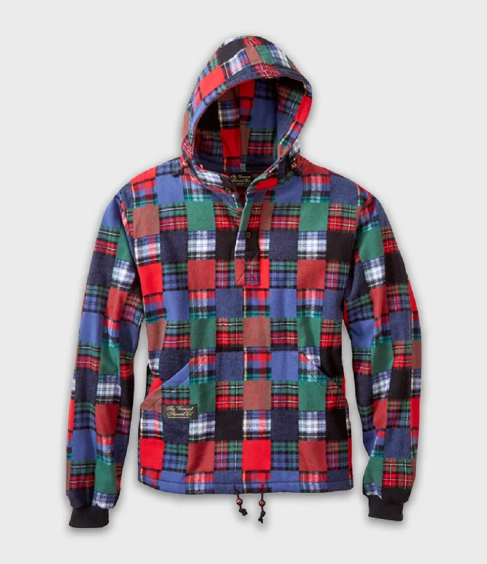 Hooded Flannel Pullover - Patchwork Elegant Men's Cashmere Elegant Men's Cashmere