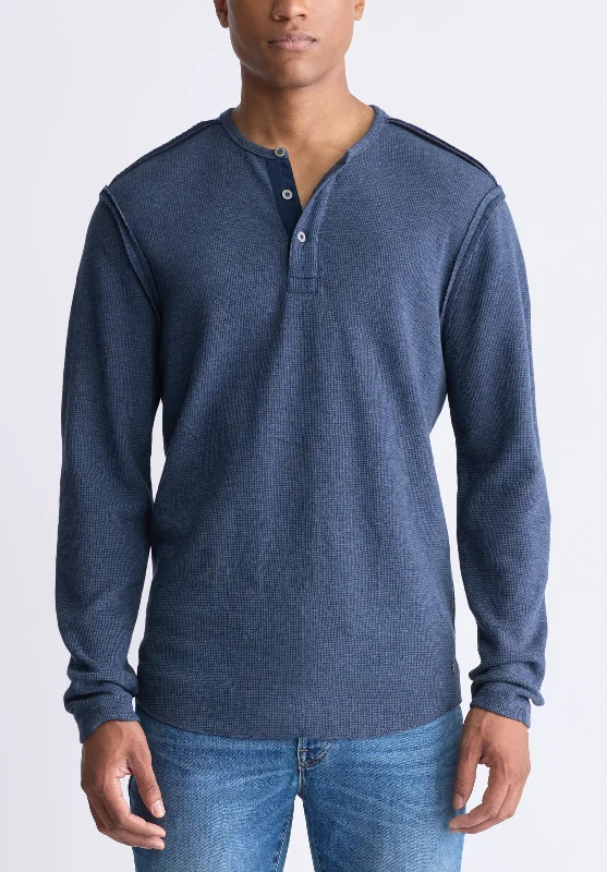 Kipato Men's Long-Sleeved Henley Top, Whale - BM24434 Refined Men's European Refined Men's European