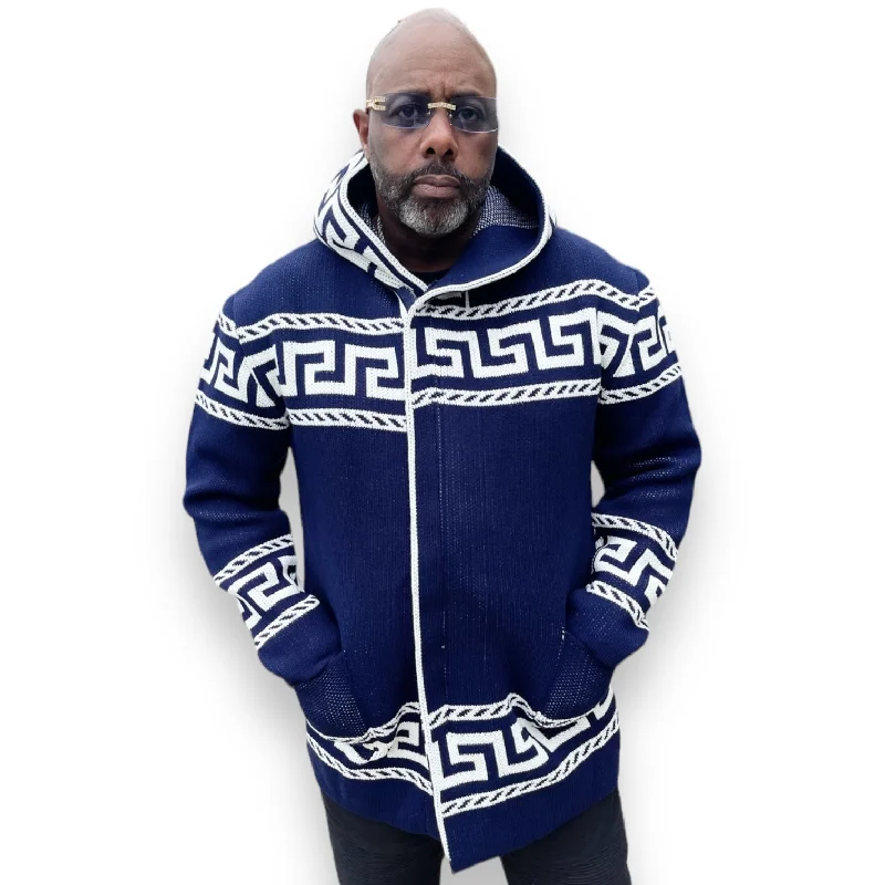 OIM "King" Cardigan 3/4 Length Sweater Jacket (Navy) Sporty Men's Athleisure  Sporty Men's Athleisure 