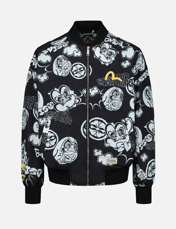 Graffiti Daruma Allover Print Bomber Jacket Sporty Men's Tennis Sporty Men's Tennis