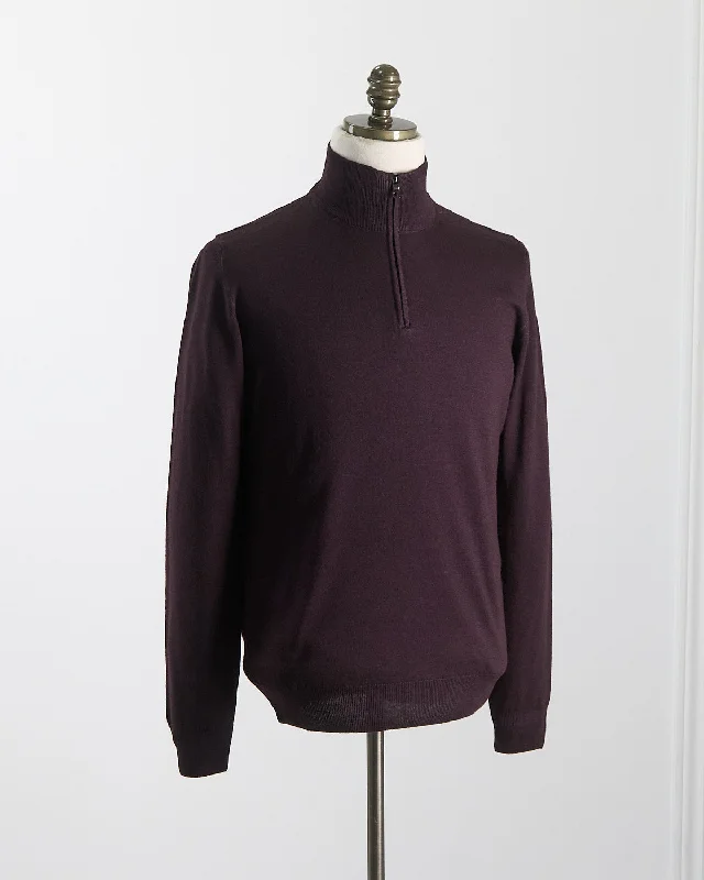 Burgundy 12 Gauge Quarter Zip Frosted Garment Dyed Wool Sweater Classic Men's Pin Classic Men's Pin