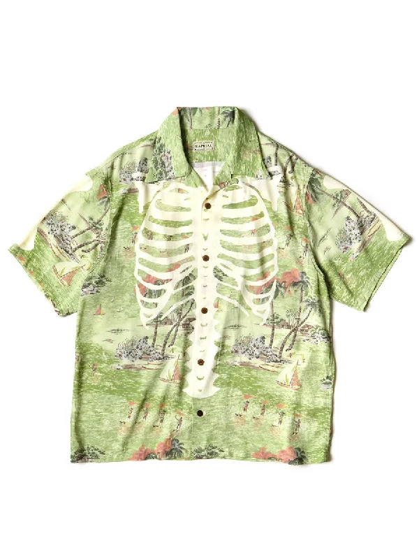 Kapital Rayon KAMEKAMEHA BONE Aloha Shirt - Khaki Youthful Men's Pop Youthful Men's Pop