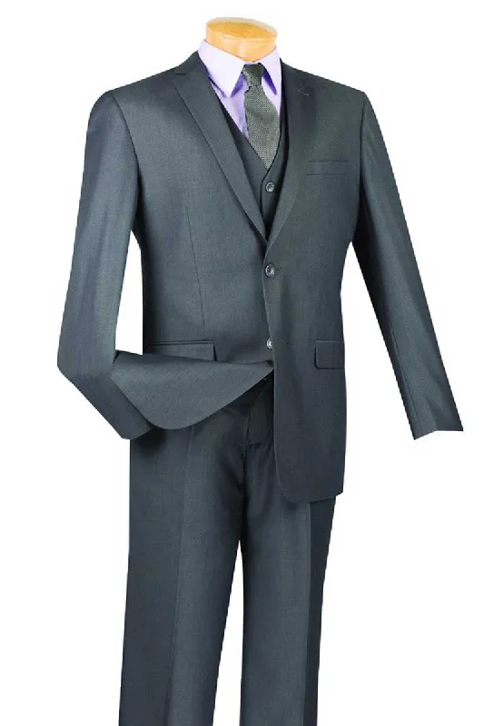 Mens Basic 2 Button Vested Slim Fit Suit in Charcoal Grey Artistic Men's Avant Artistic Men's Avant Artistic Men's Avant