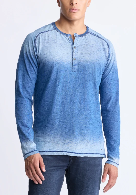 Kibbe Men's Ombre Long Sleeve Henley, Blue Gradient - BM24379 Traditional Men's Wool Traditional Men's Wool