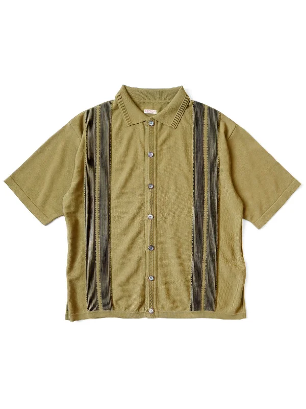 Kapital 14G Cotton Knit TENNESSEE Aloha Polo - Olive Khaki Dapper Men's 1920S Dapper Men's 1920S