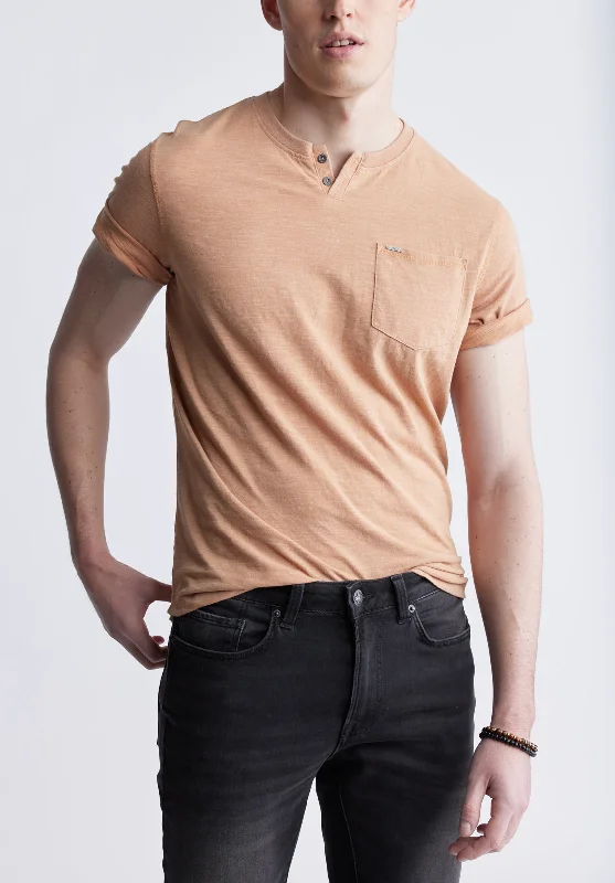 Kadya Short Sleeve Men's Henley, Tan - BM24397 Trendy Men's Oversized Trendy Men's Oversized