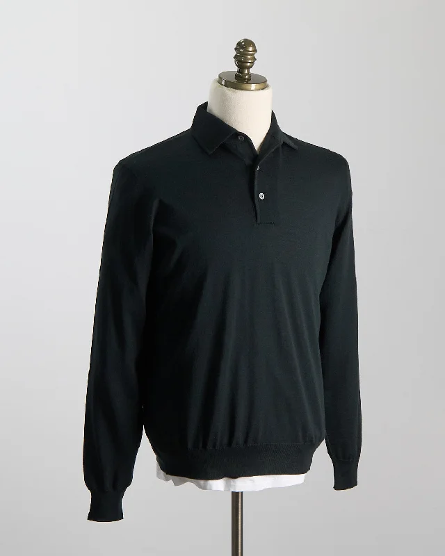 Elegant Stand-Up Collar Long Sleeve Fine Merino Polo Confident Men's Power Confident Men's Power