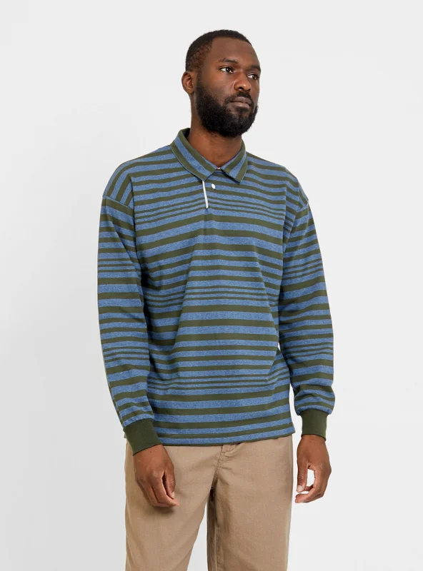 Stripe Rugby Shirt Olive & Navy Trendy Men's Scandinavian Trendy Men's Scandinavian