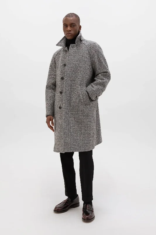 'The Balmacaan' Men's Coat | Grey & Rust Glen Check Beach Beach