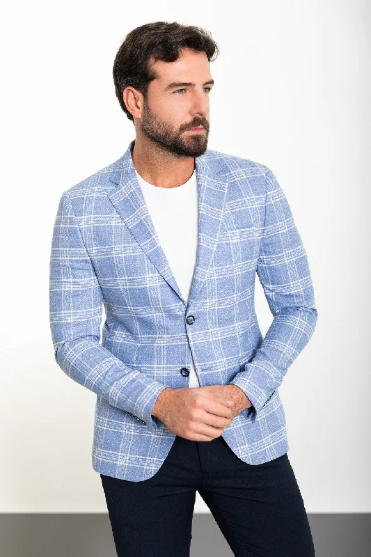 Bojoni Torretta Slim Fit Ice Blue Plaid Blazer Modern Men's  Modern Men's 