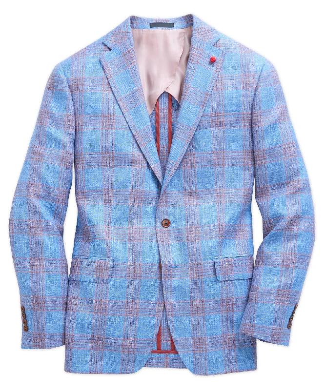 Wool-Silk-Linen Plaid Sport Coat Sleek Men's Metallic Sleek Men's Metallic